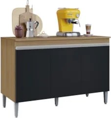 Balcão de Cozinha Com Tampo 120cm Manu Preto/Amêndoa - AJL Móveis
