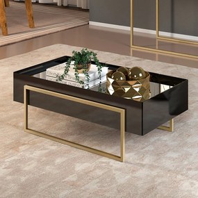 Mesa de Centro Estilo Industrial Com Espelho Suri Preto - D'Rossi