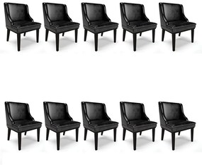 Kit 10 Cadeiras de Jantar Liz Corano Base Fixa Madeira Preto D03 - D'Rossi - Preto