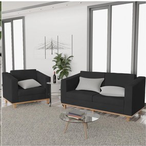 Kit Sofá 2 Lugares e Poltrona Europa Suede Preto ADJ Decor