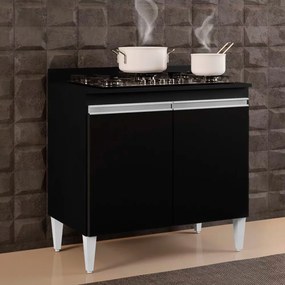 Balcão para Cooktop de Cozinha com Tampo 2 Portas Brenda 80 cm L06 - D'Rossi - Preto