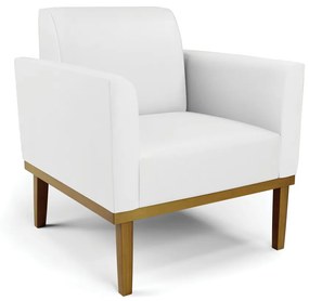 Poltrona Decorativa Isabella Pés Fixo em Madeira Castanho PU Branco G19 - Gran Belo