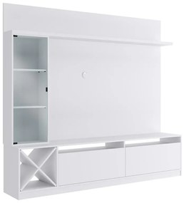 Painel Home Suspenso Sala Para Tv C/ Vidro E 7 Prateleiras - Branco