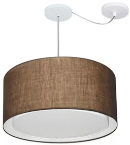 Lustre Pendente Cilíndrico Com Desvio Md-4308 Cúpula em Tecido 50x30cm Café - Bivolt