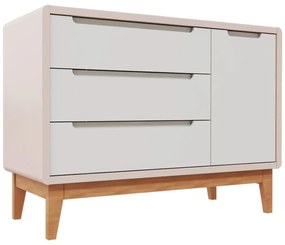 Cômoda Bo 3 Gavetas e 1 Porta - Rosa Old com Pés Jequitibá