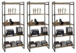 Kit 3 Estantes Livreiro Prisma Estilo Industrial 80cm 5 Prateleiras C0