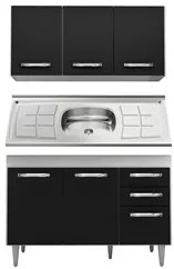 Armário Aéreo Honduras e Balcão Gabinete Suécia com Pia Inox 120cm Bra