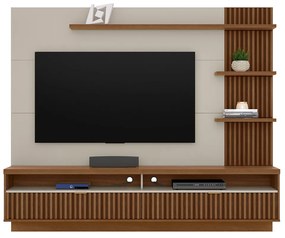 Painel Suspenso Home Ripado Ibarra 203cm para TV até 65 Freijó/Off White G77 - Gran Belo