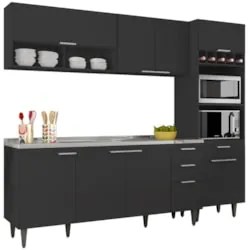 Armário de Cozinha CP02 Com Pia 180cm Pérola Z34 Preto - Mpozenat