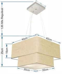 Lustre Pendente Duplo Quadrado Vivare Md-4157 Cúpula em Tecido 40x35cm Rustico Bege - Bivolt