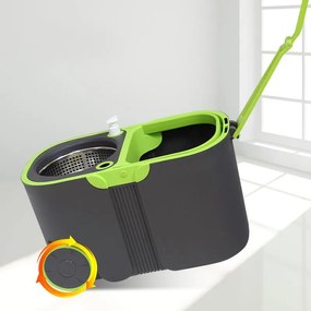 Esfregão Mop Giratório Limpeza + Balde Inox Rodinha + Microfibra Alta Qualidade