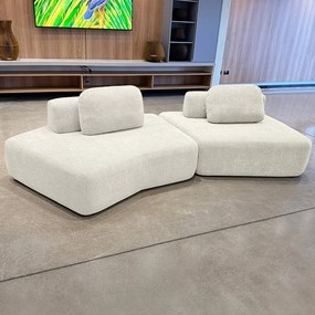 Sofá Ilha Sala de Estar Modulado Dakota Encosto Almofadas Soltas Bouclê Rústico OffWhite G33 - Gran Belo