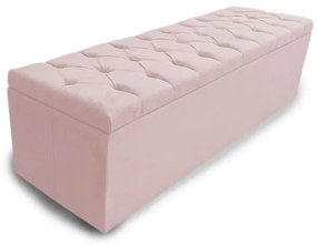 Calçadeira Baú Solteiro 90cm Nicole Capitonê Suede Rosa Bebê - Sheep Estofados - Rosa