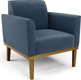 Poltrona Decorativa Isabella Pés Fixo em Madeira Castanho Suede Azul Marinho G19 - Gran Belo