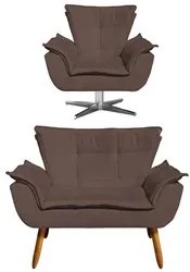 Kit Namoradeira 2 Lugares e 1 Poltrona Decorativa Giratória Cromada Op