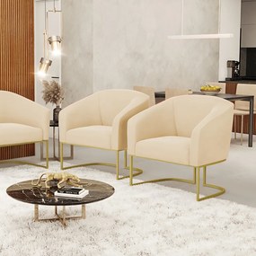 Cadeira Sala de Jantar Base Industrial Dourado Kit 2 Stella Suede D03 - D'Rossi - Bege