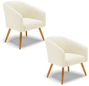 Poltrona Decorativa Pé Palito Castanho Kit 2 Stella Cotelê Int/Veludo D03 - D'Rossi - Off White