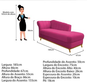 Recamier Vanessa 185cm Lado Esquerdo Suede Pink - ADJ Decor