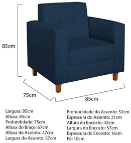 Poltrona Decorativa Denver Suede Azul Marinho - ADJ Decor