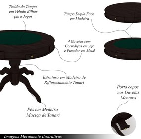 Conjunto Mesa de Jogos Carteado Bellagio Tampo Reversível e 4 Cadeiras Madeira Poker Base Estrela Veludo Verde/Tabaco G42 - Gran Belo