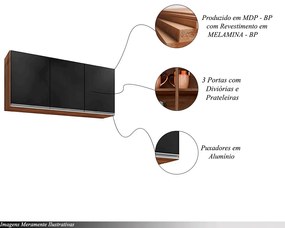 Armário Aéreo Suspenso Pursat MDP/BP Freijó/Preto G96 - Gran Belo