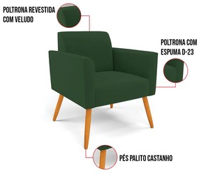 Kit 2 Poltronas Pés Palito Castanho Marisa Veludo - Verde