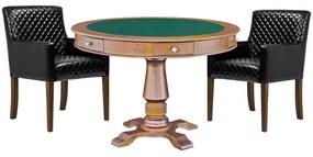 Mesa de Jogos Carteado Victoria Redonda Tampo Reversível Amêndoa com Kit 2 Cadeiras Liverpool PU Sintético Preto Matelassê G36 G15 - Gran Belo