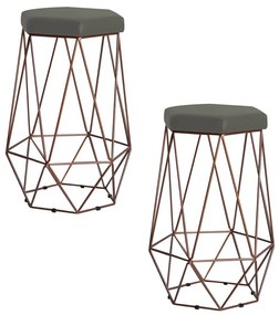 Kit 2 Banqueta Decorativa Rubel Base Bronze Veludo Cinza G41 - Gran Belo