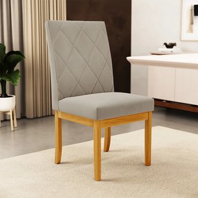 Cadeira de Sala de Jantar Estofada Gomes Madeira Maciça Suede Bege G78 - Gran Belo