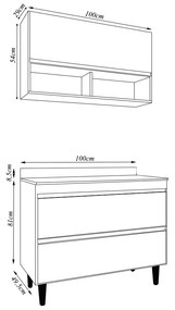 Conjunto Balcão de Cozinha com Tampo Armário Aéreo Wollo MDP/BP Branco G96 - Gran Belo