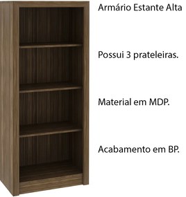 Armário Estante Alto para Escritório Home Office ME4137 MDP Nogal G69 - Gran Belo