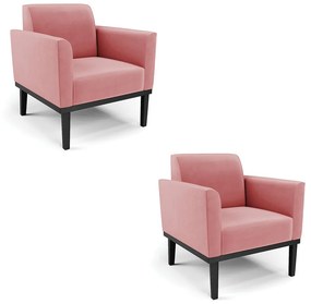 Kit 2 Poltronas Decorativas Isabella Pés Fixo em Madeira Preto Suede Rose G19 - Gran Belo