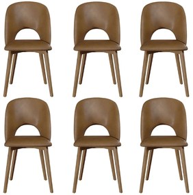 Kit 6 Cadeiras Decorativas Sala de Jantar Madeira Maciça Hadassa PU Marrom/Nogueira G13 - Gran Belo