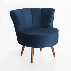 Poltrona Pérola Decorativa Pés Palito Veludo Azul Marinho
