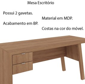 Mesa com 2 Gavetas para Escritório Home Office ME4122 MDP Amendoa G69 - Gran Belo