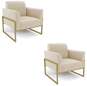 Kit 2 Poltronas Base Industrial Alta Dourado Marisa Suede D03 - D'Rossi - Bege