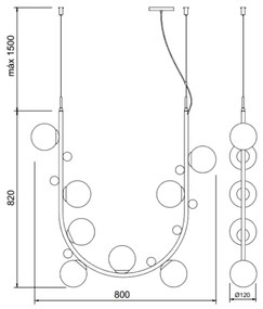 Pendente Aliança Arco Vertical 24X82X82Cm 08Xg9 Globo 10Cm - Usina 900... (CP-M - Champanhe Metálico, Cristal (Transparente))