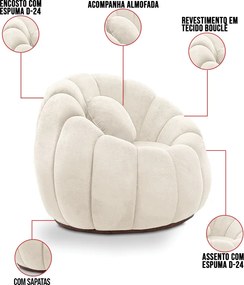 Sofá 2 Lugares com Puff e Poltrona Orgânica Fixa Cloud Bouclê E03 - D'Rossi - Bege