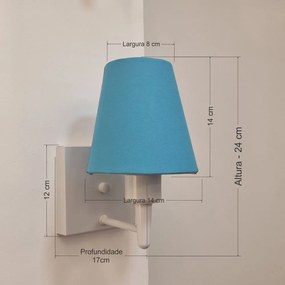 Arandela Quadrada Md-2034 Branco Cúpula em Tecido Cone Azul Bebê - Bivolt
