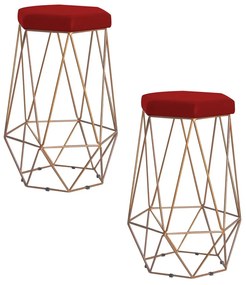Kit 2 Banqueta Decorativa Rubel Base Gold Suede Vermelho G41 - Gran Belo