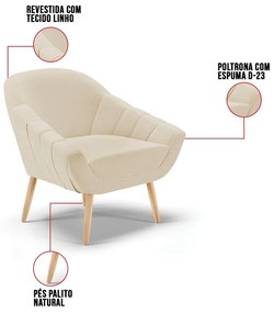 Poltrona Giovana Linho Pés Palito Natural D03 - D'Rossi - A27 Areia