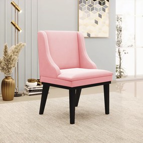 Cadeira de Jantar Liz Suede Base Fixa Madeira Preto D03 - D'Rossi - Rosa Bebê