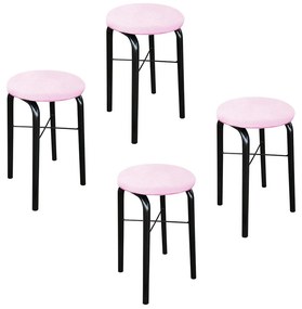 Kit 04 Banquetas Baixa Manu Suede D'Rossi - Rosa Bebê