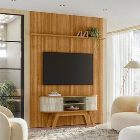 Painel TV 65 Pol 179cm Ripado Valen e Rack Bancada Rylan Cumaru/Opala M20 - D'Rossi