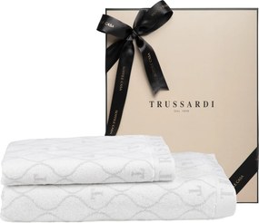 Jogo de Banho 2 Peças Trussardi Speciale Jacquard c/ Caixa de Presente - Branco e Cinza Claro  Branco e Cinza Claro