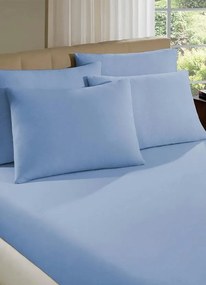 Lençol Malha com Elástico Azul Casal 1 Peça