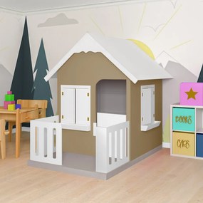 Casinha De Brinquedo Com Cercado Floreiros MDF Bege/Branco L12 - Gran Belo