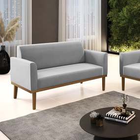 Poltrona Namoradeira Decorativa Isabella Pés Fixo em Madeira Castanho Suede Cinza G19 - Gran Belo