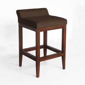 Banqueta Alta Lotus Base Madeira Maciça Estofada Suede Marrom
