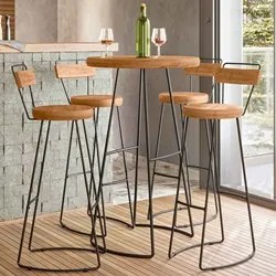 Conjunto Mesa Bistrô Alta e 2 Banquetas com Encosto Estilo Industrial